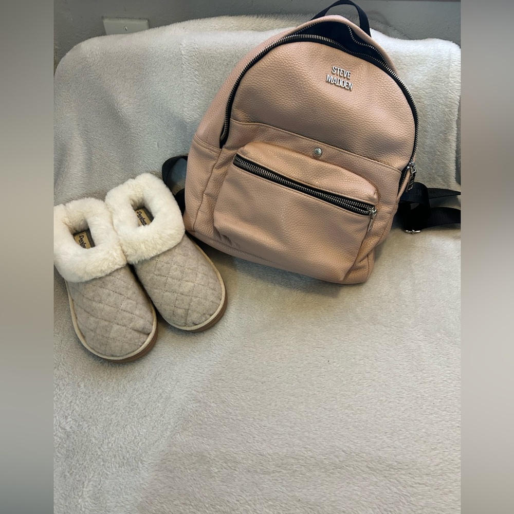 Steven Madden small backpack and memory foam slippers size medium